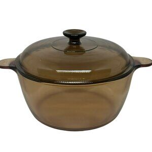 VTG Pyrex Vision Amber Glass Dutch Oven 4.5L USA Made Covered Casserole READ